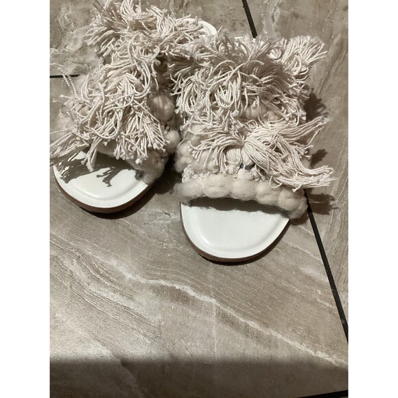 Free People Fringe Boho Pom Pom Venus At Night Slides Sandals White 37 - Picture 3 of 8